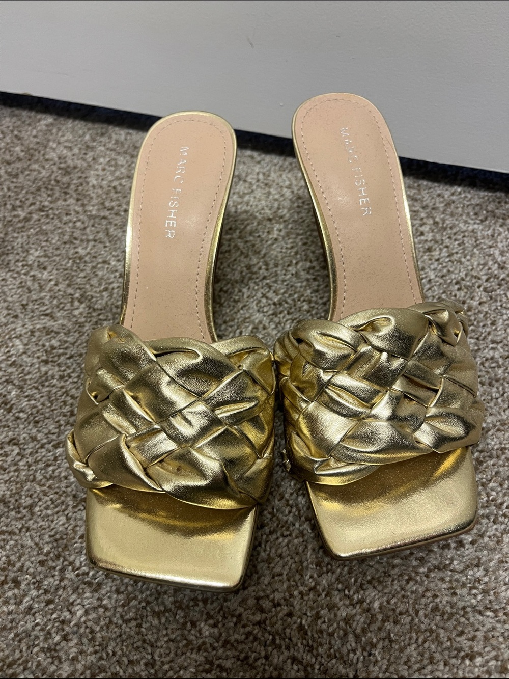 Marc Fisher Metallic Gold Braided Slide Mules